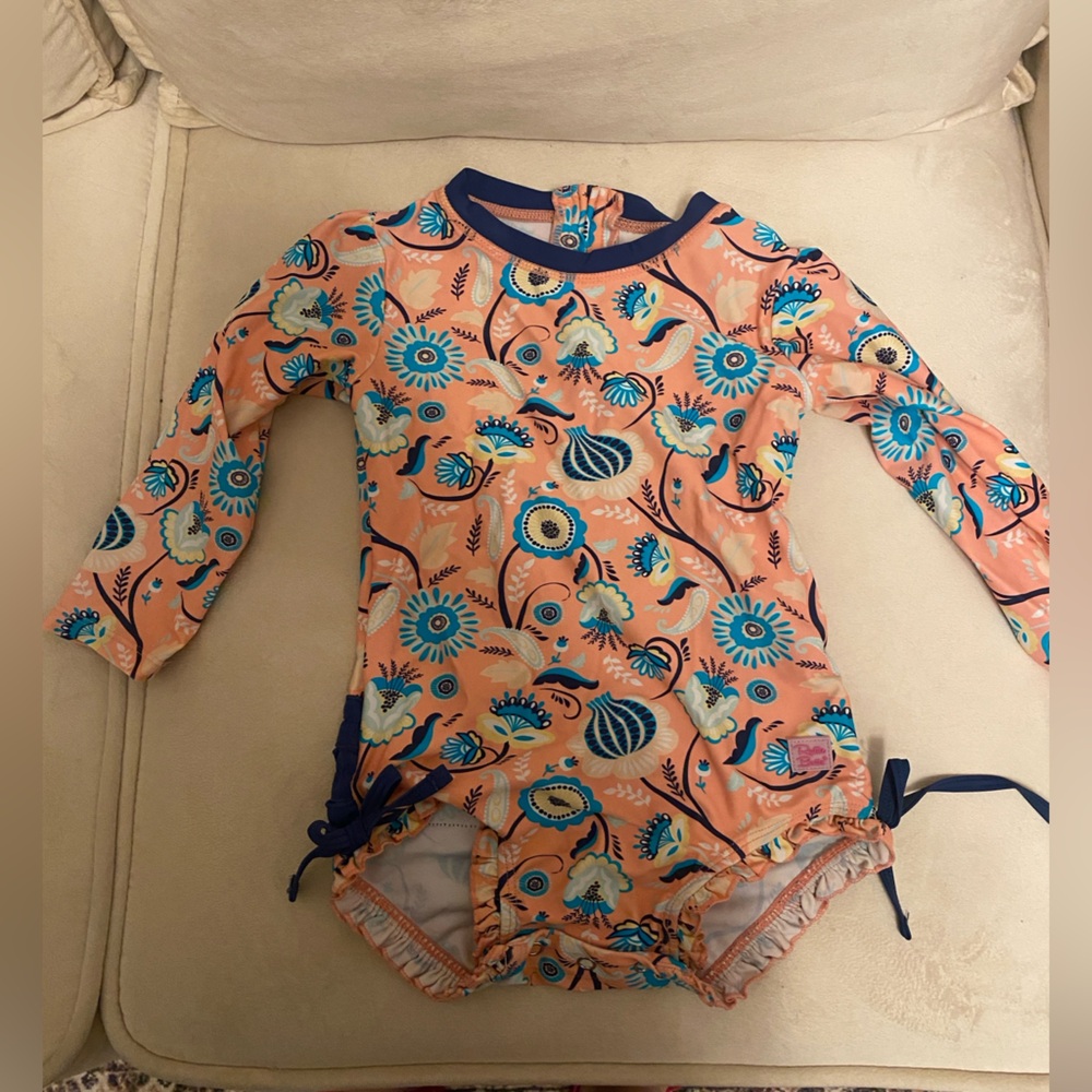 Ruffle Butts Pink and Blue Rashguard Swim